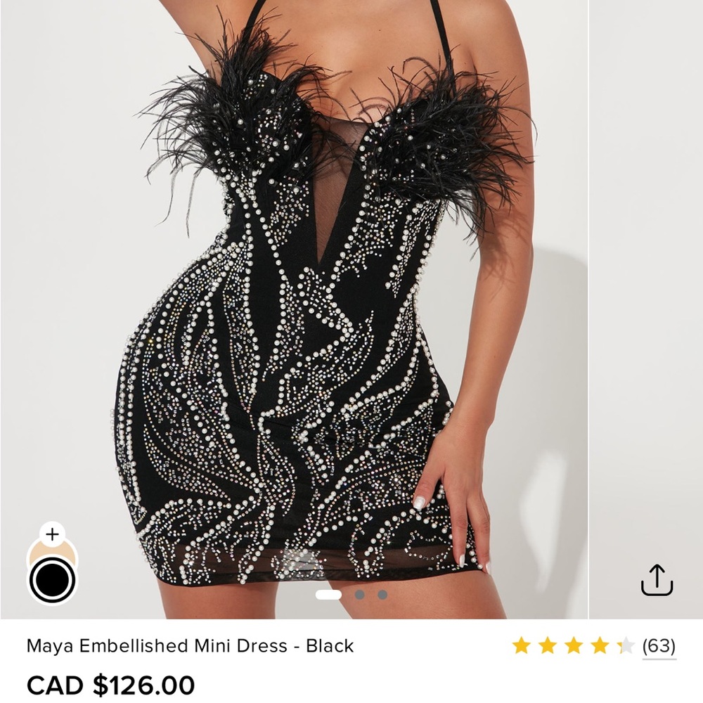 Maya Black Sequin Feather Mini Dress